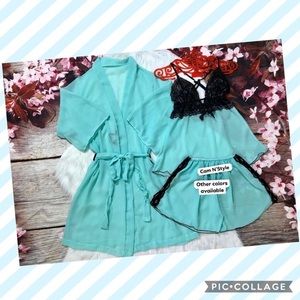 New Sheer Sexy Nightgown Kimono Robe Set